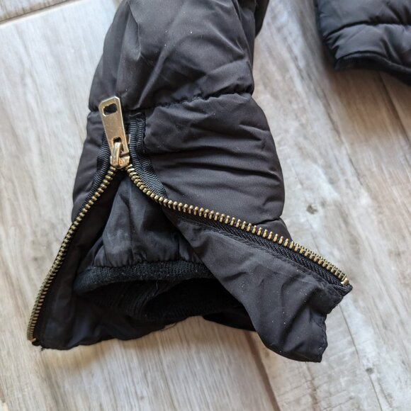 Zara Basic Black Puffer Jacket Faux Fur Lined Hood Women’s L Warm Winter Coat - Picture 3 of 8